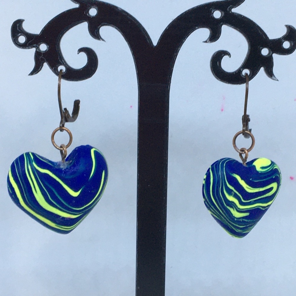 Unique Handmade Polymer Clay Heart ❤️ Earrings - Picture 2 of 6